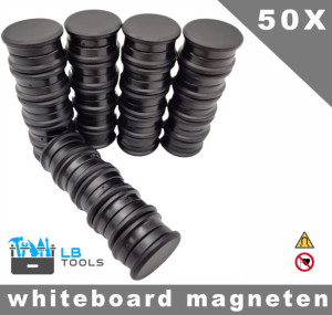 LB Tools 50 stuks sterke whiteboard magneten zwart set van 24mm doorsnee