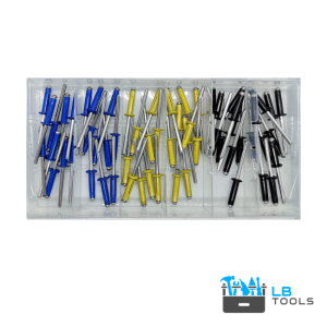 LB Tools professioneel kentekenplaat popnagel assortiment 60-delig geel, blauw en zwart